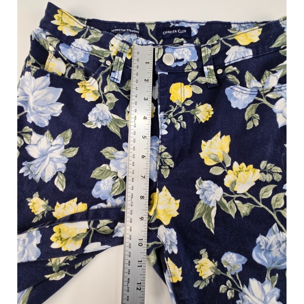 Charter Club Floral Straight Leg Pants Navy Yellow Preppy Spring Summer Women 8 - Picture 3 of 7